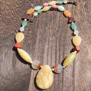 Jay King DTR multi stone Agate carved leaf necklace 925 Sterling Silver